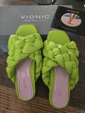 Vionic Women's Braided Slide Mules in Lime Green